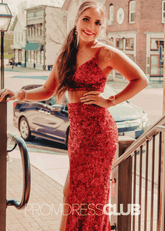 Marjorie |Long Orange Prom Dresses Near Me With Two Piece V Neck Mermaid Sequins Slit - Price #price_variant_lowest# - Red - PromDressClub